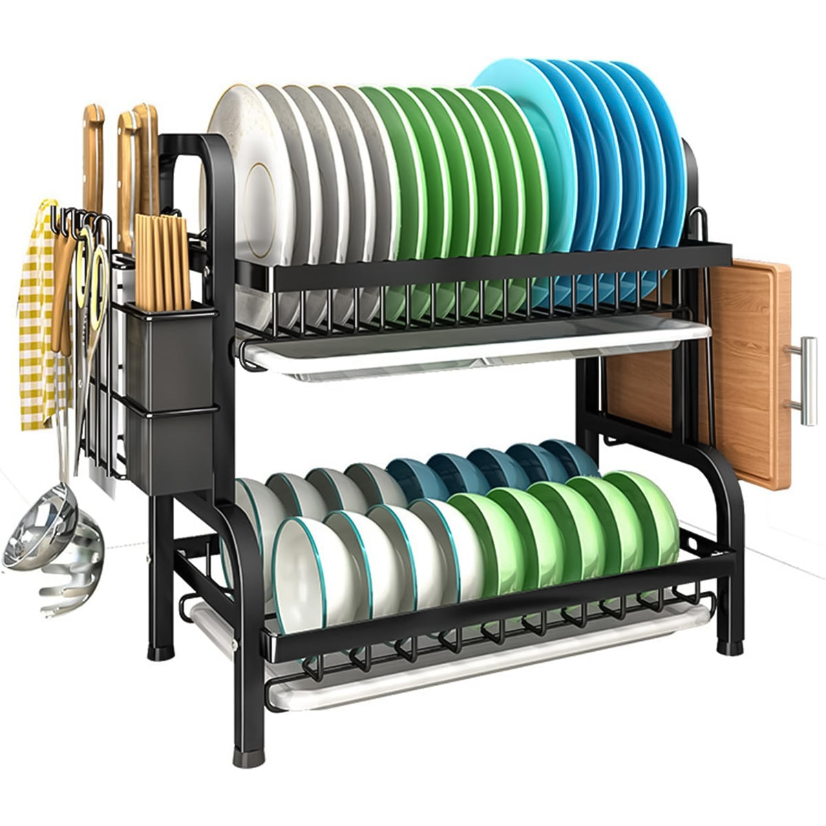 HASTHIP Dish Drying Rack Double Layer Dish Drain Rack Plates Cups Dishes Dry Rack with Removable Water Catch Tray Carbon Steel Kitchen Organizer Modern Kitchen Cutlery Organizer Rack, 43x23.5x39cm HASTHIP Dish Drying Rack Double Layer Dish Drain Rack Plates Cups Dishes Dry Rack with Removable Water Catch Tray Carbon Steel Kitchen Organizer Modern Kitchen Cutlery Organizer Rack, 43x23.5x39cm